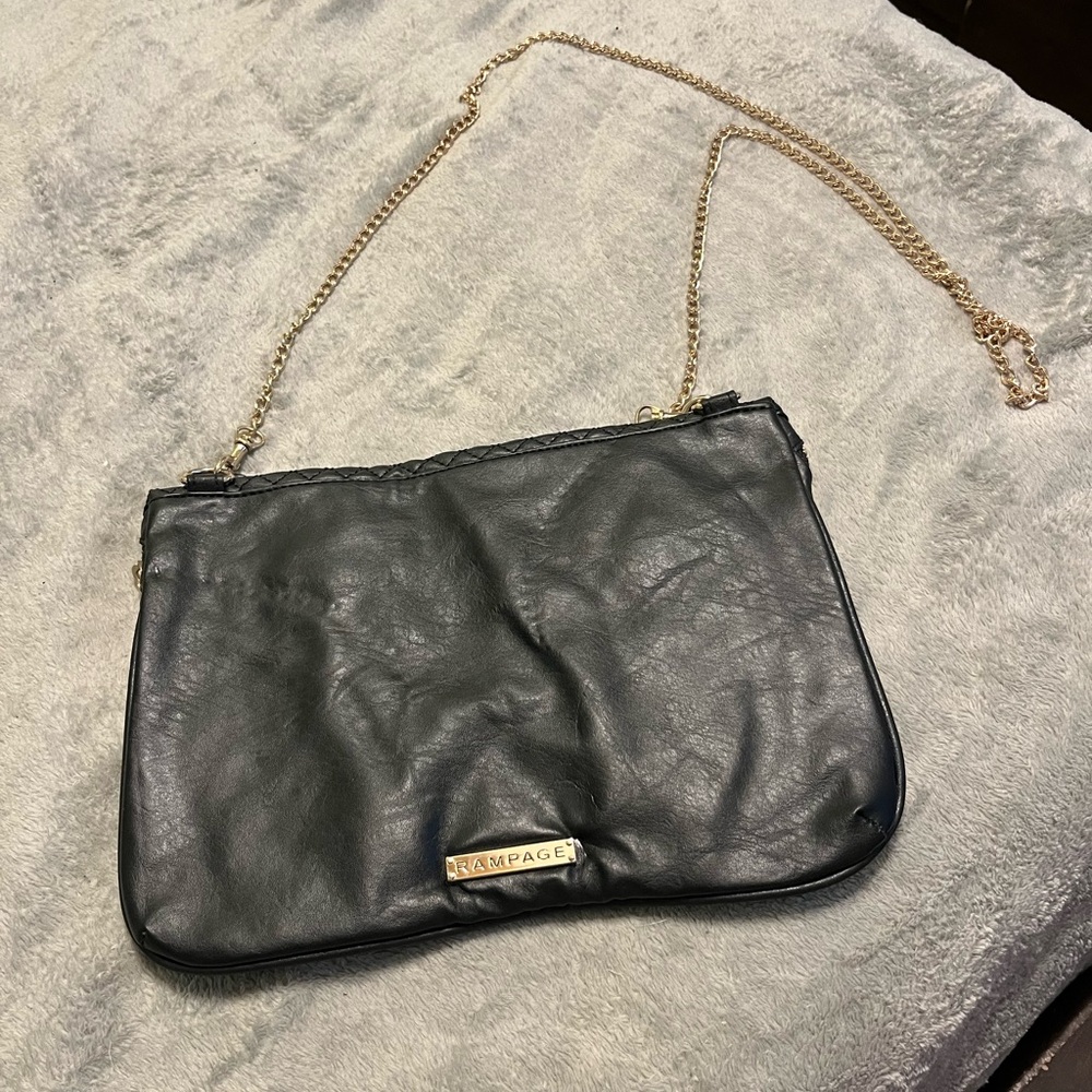 Rampage Black Faux Leather Crossbody Clutch with Gold Chain Strap - Picture 2 of 6
